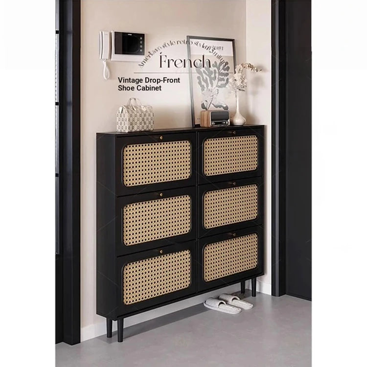 Stylish Shoe Cabinet with Woven Baskets - Organize Your Entryway in Style! hmz-4948