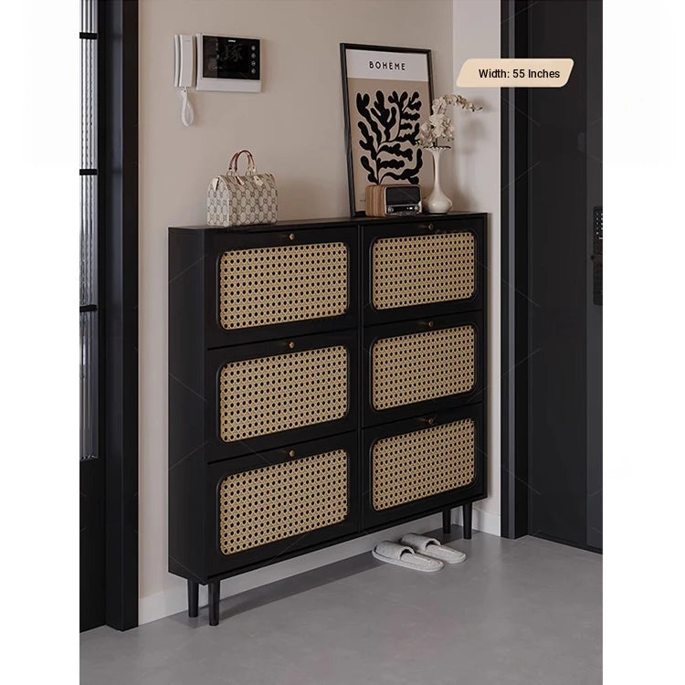 Stylish Shoe Cabinet with Woven Baskets - Organize Your Entryway in Style! hmz-4948