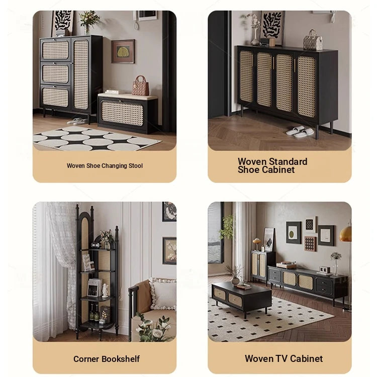 Stylish Shoe Cabinet with Woven Baskets - Organize Your Entryway in Style! hmz-4948