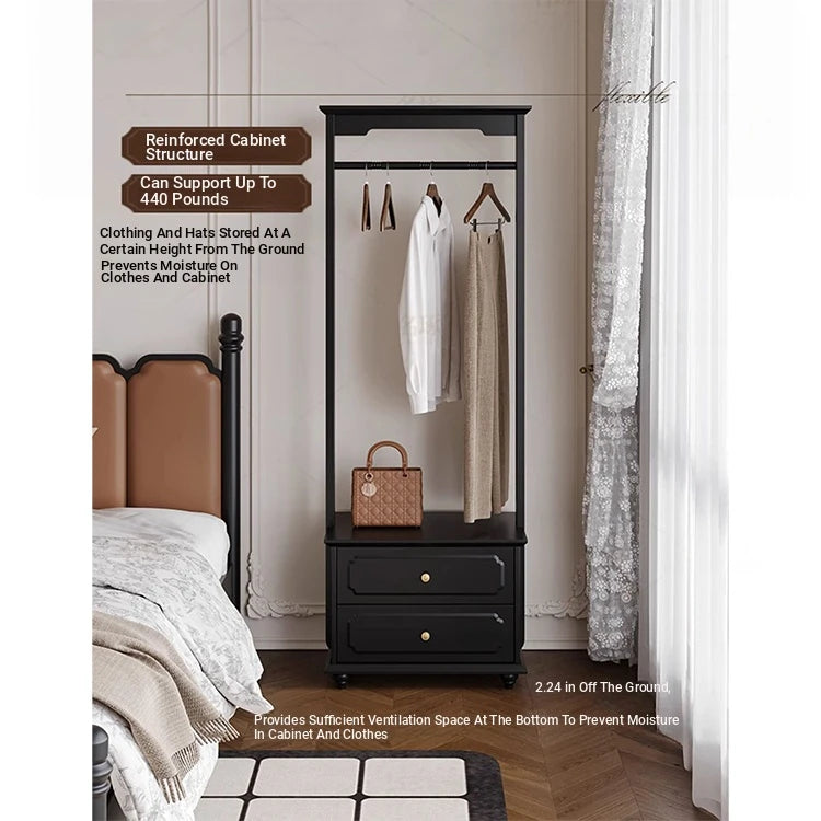 Chic Solid Wood Storage Rack with Hanging Rod and Drawer for Stylish Organization hmz-4949