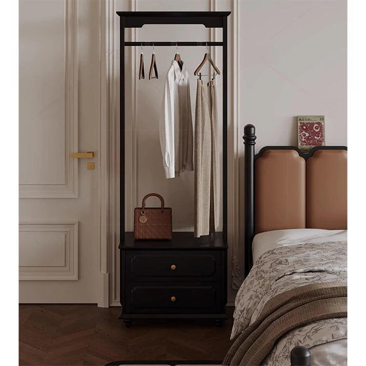 Chic Solid Wood Storage Rack with Hanging Rod and Drawer for Stylish Organization hmz-4949