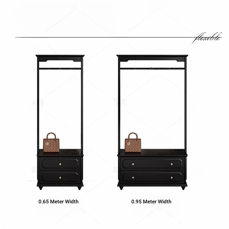 Chic Solid Wood Storage Rack with Hanging Rod and Drawer for Stylish Organization hmz-4949