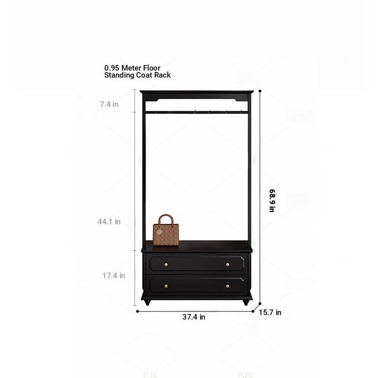 Chic Solid Wood Storage Rack with Hanging Rod and Drawer for Stylish Organization hmz-4949