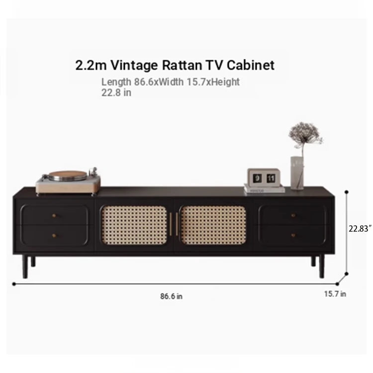 Stylish Solid Wood TV Cabinet with Tempered Glass and Elegant Rattan Design - Perfect for Modern Living Rooms! hmz-4951