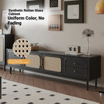 Stylish Solid Wood TV Cabinet with Tempered Glass and Elegant Rattan Design - Perfect for Modern Living Rooms! hmz-4951