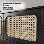 Stylish Solid Wood TV Cabinet with Tempered Glass and Elegant Rattan Design - Perfect for Modern Living Rooms! hmz-4951