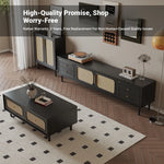 Stylish Solid Wood TV Cabinet with Tempered Glass and Elegant Rattan Design - Perfect for Modern Living Rooms! hmz-4951