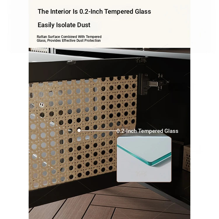 Stylish Solid Wood TV Cabinet with Tempered Glass and Elegant Rattan Design - Perfect for Modern Living Rooms! hmz-4951