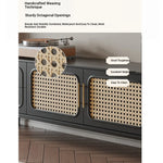 Stylish Solid Wood TV Cabinet with Tempered Glass and Elegant Rattan Design - Perfect for Modern Living Rooms! hmz-4951