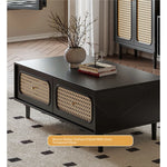 Stylish Solid Wood TV Cabinet with Tempered Glass and Elegant Rattan Design - Perfect for Modern Living Rooms! hmz-4951