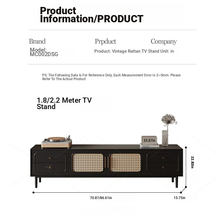 Stylish Solid Wood TV Cabinet with Tempered Glass and Elegant Rattan Design - Perfect for Modern Living Rooms! hmz-4951