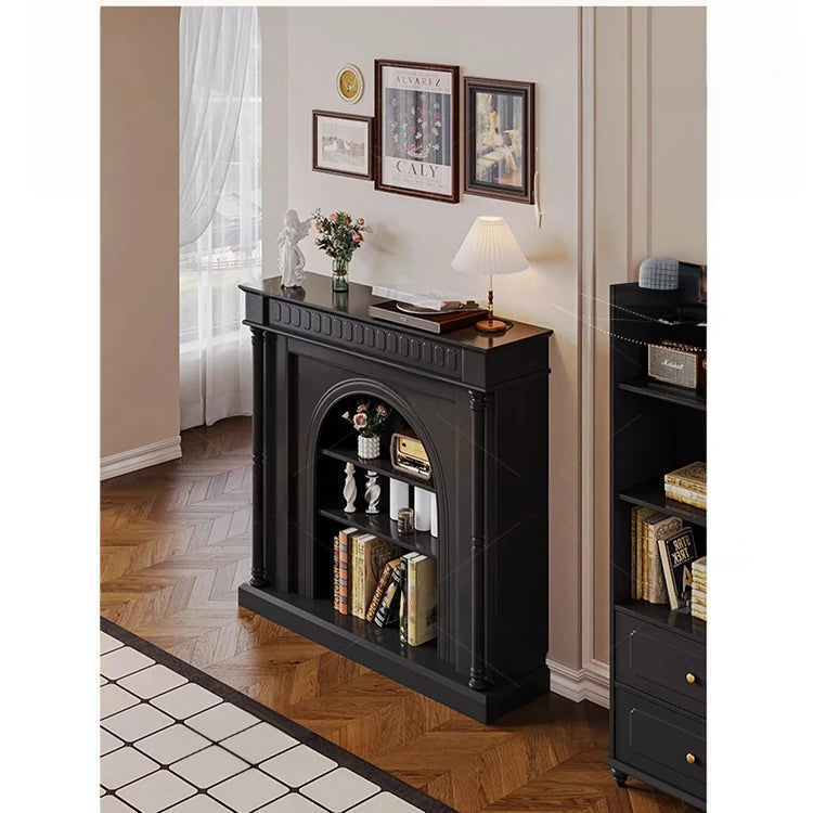 Elegant Black Cabinet with Stylish Shelves – Modern Home Storage Solution hmz-4953