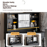 Elegant Solid Wood Makeup Table with Glass Mirror - Stylish Vanity with Spacious Storage for Beauty Essentials hmz-4960