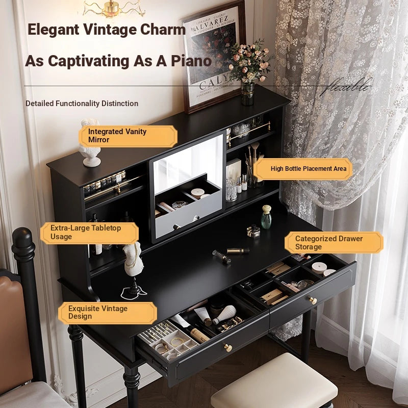 Elegant Solid Wood Makeup Table with Glass Mirror - Stylish Vanity with Spacious Storage for Beauty Essentials hmz-4960