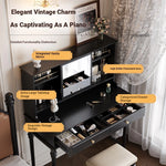 Elegant Solid Wood Makeup Table with Glass Mirror - Stylish Vanity with Spacious Storage for Beauty Essentials hmz-4960