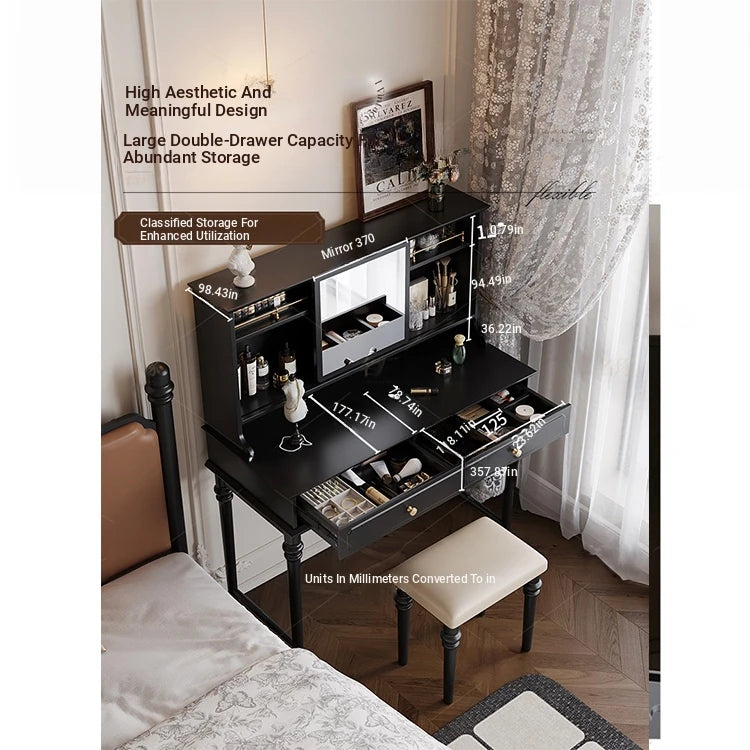 Elegant Solid Wood Makeup Table with Glass Mirror - Stylish Vanity with Spacious Storage for Beauty Essentials hmz-4960