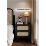 Stylish Solid Wood Bedside Cupboard with Tempered Glass Top – Elegant Two-Drawer Nightstand for Modern Bedrooms hmz-4961