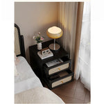 Stylish Solid Wood Bedside Cupboard with Tempered Glass Top – Elegant Two-Drawer Nightstand for Modern Bedrooms hmz-4961