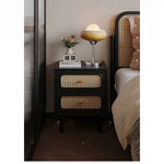 Stylish Solid Wood Bedside Cupboard with Tempered Glass Top – Elegant Two-Drawer Nightstand for Modern Bedrooms hmz-4961