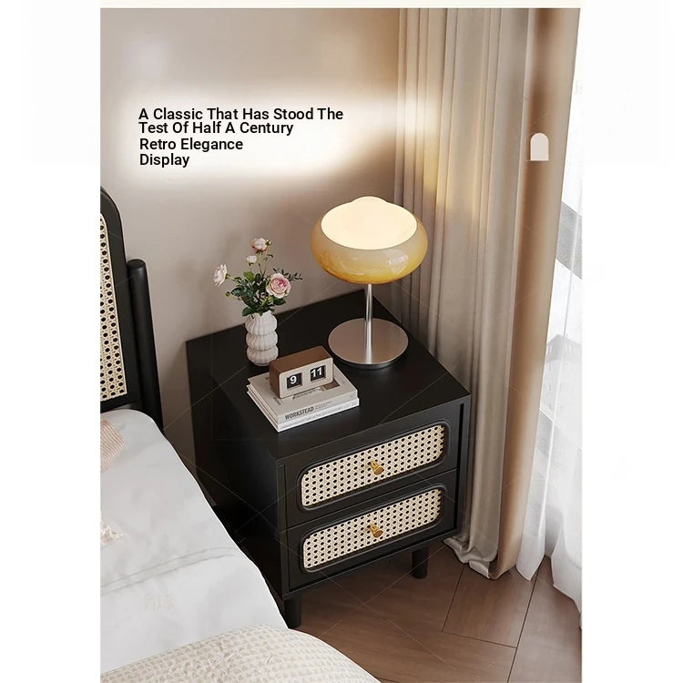 Stylish Solid Wood Bedside Cupboard with Tempered Glass Top – Elegant Two-Drawer Nightstand for Modern Bedrooms hmz-4961