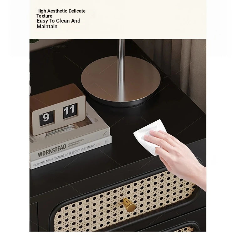 Stylish Solid Wood Bedside Cupboard with Tempered Glass Top – Elegant Two-Drawer Nightstand for Modern Bedrooms hmz-4961