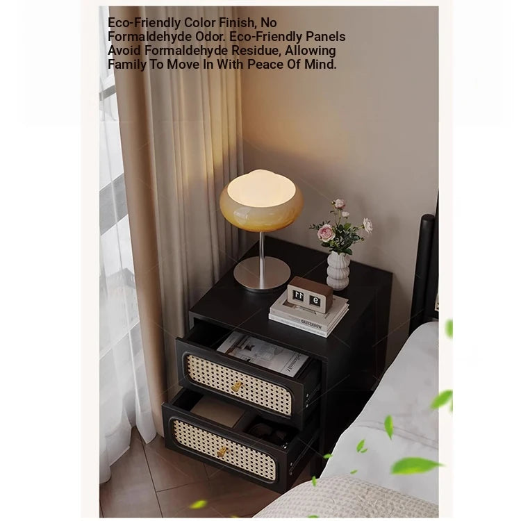 Stylish Solid Wood Bedside Cupboard with Tempered Glass Top – Elegant Two-Drawer Nightstand for Modern Bedrooms hmz-4961