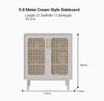 Sleek Solid Wood Cabinet with Tempered Glass Accents and Stylish Rattan Detail hmz-4962