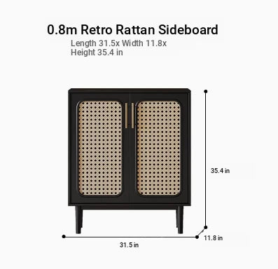 Sleek Solid Wood Cabinet with Tempered Glass Accents and Stylish Rattan Detail hmz-4962