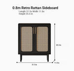 Sleek Solid Wood Cabinet with Tempered Glass Accents and Stylish Rattan Detail hmz-4962