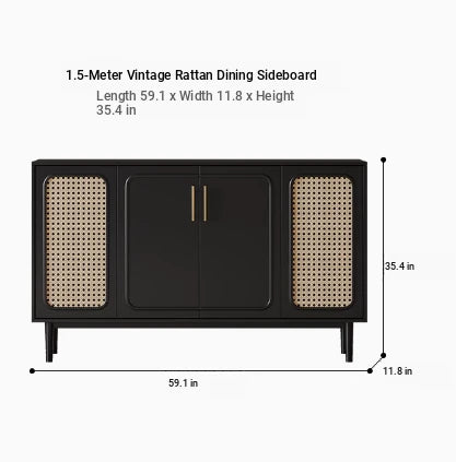 Sleek Solid Wood Cabinet with Tempered Glass Accents and Stylish Rattan Detail hmz-4962