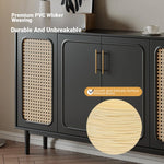 Sleek Solid Wood Cabinet with Tempered Glass Accents and Stylish Rattan Detail hmz-4962