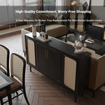 Sleek Solid Wood Cabinet with Tempered Glass Accents and Stylish Rattan Detail hmz-4962