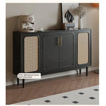 Sleek Solid Wood Cabinet with Tempered Glass Accents and Stylish Rattan Detail hmz-4962