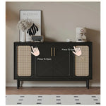 Sleek Solid Wood Cabinet with Tempered Glass Accents and Stylish Rattan Detail hmz-4962