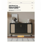 Sleek Solid Wood Cabinet with Tempered Glass Accents and Stylish Rattan Detail hmz-4962