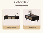 Sleek Solid Wood Cabinet with Tempered Glass Accents and Stylish Rattan Detail hmz-4962