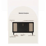 Sleek Solid Wood Cabinet with Tempered Glass Accents and Stylish Rattan Detail hmz-4962