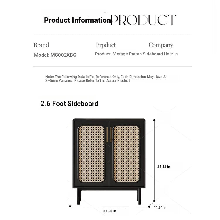 Sleek Solid Wood Cabinet with Tempered Glass Accents and Stylish Rattan Detail hmz-4962