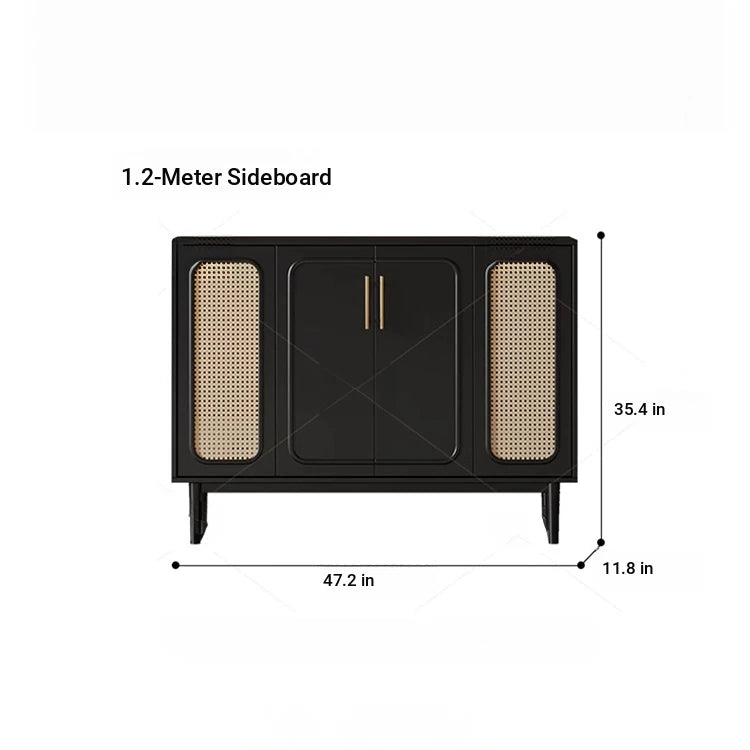 Sleek Solid Wood Cabinet with Tempered Glass Accents and Stylish Rattan Detail hmz-4962