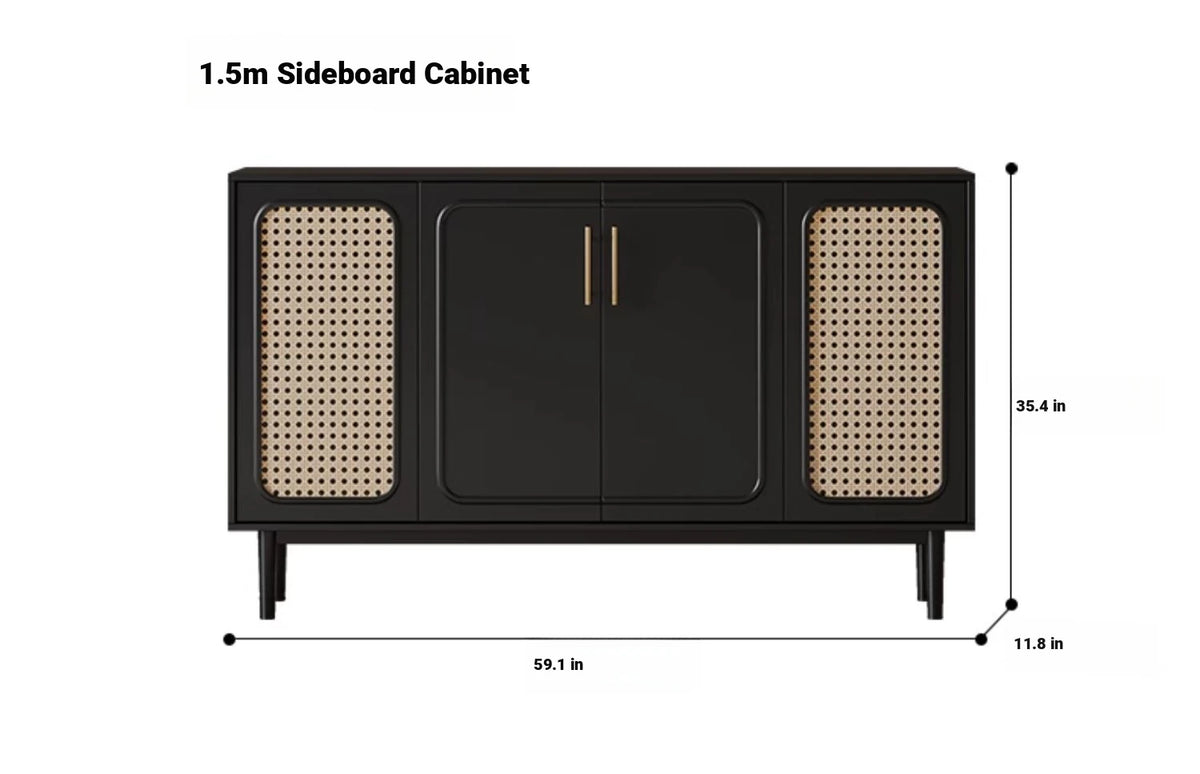 Sleek Solid Wood Cabinet with Tempered Glass Accents and Stylish Rattan Detail hmz-4962