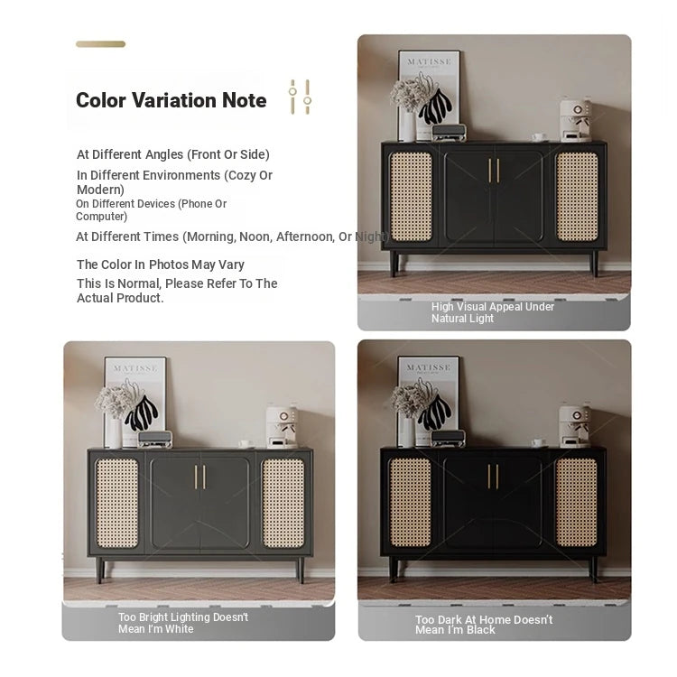 Sleek Solid Wood Cabinet with Tempered Glass Accents and Stylish Rattan Detail hmz-4962