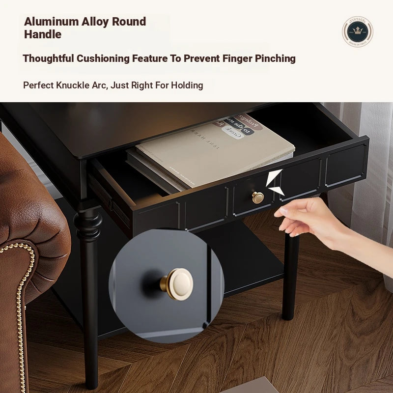 Chic Black Tea Table with Storage Drawer | Stylish Side Table for Living Room Decor hmz-4963