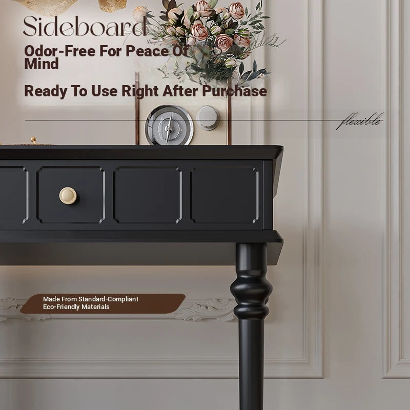 Chic Black Tea Table with Storage Drawer | Stylish Side Table for Living Room Decor hmz-4963