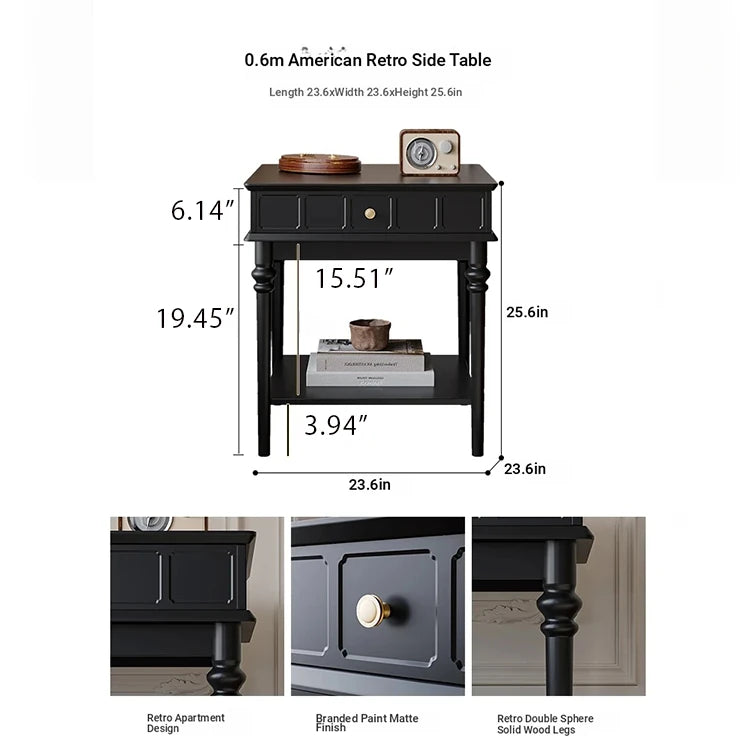 Chic Black Tea Table with Storage Drawer | Stylish Side Table for Living Room Decor hmz-4963
