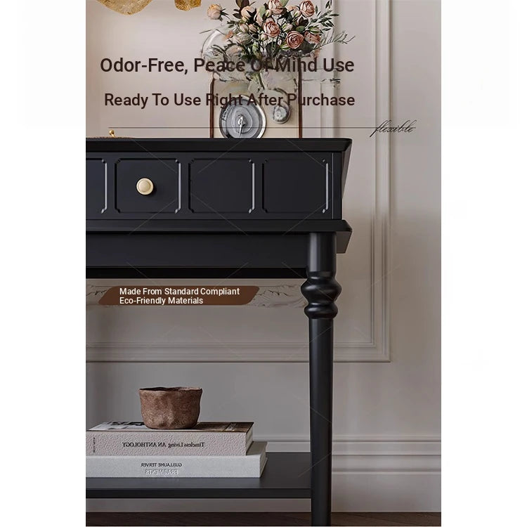 Chic Black Tea Table with Storage Drawer | Stylish Side Table for Living Room Decor hmz-4963