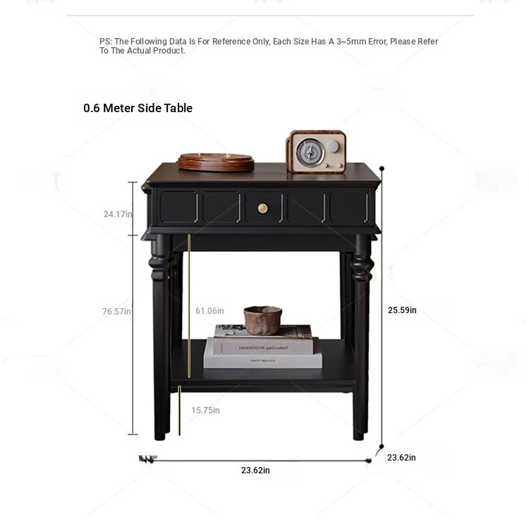 Chic Black Tea Table with Storage Drawer | Stylish Side Table for Living Room Decor hmz-4963
