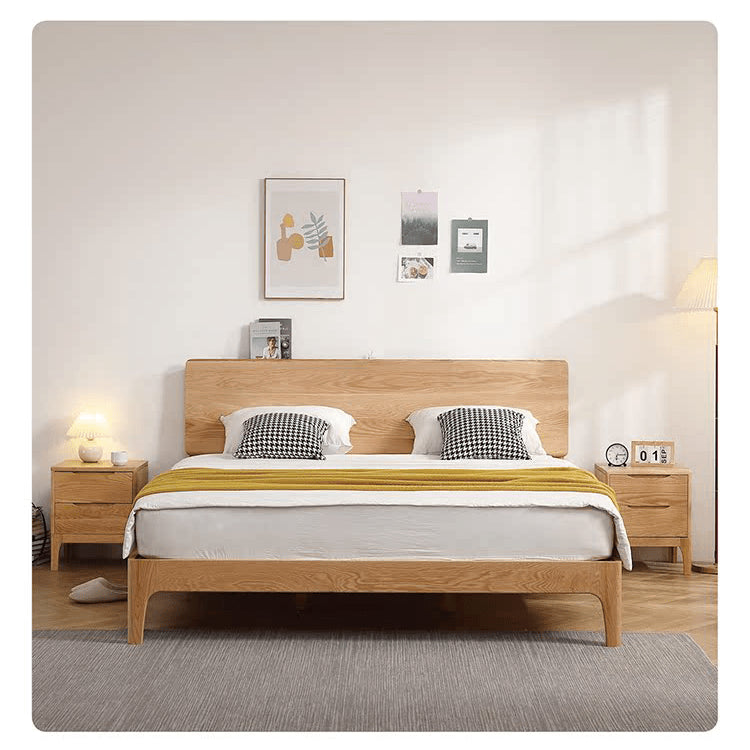 Elegant Oak Wood Bedside Cupboard - Natural Finish for Stylish Bedrooms hmzj-799