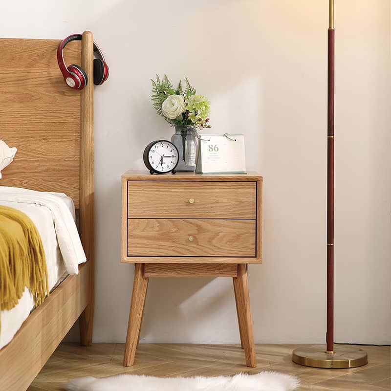 Elegant Oak Bedside Cupboard with Copper Accents in Natural Wood Finish hmzj-800