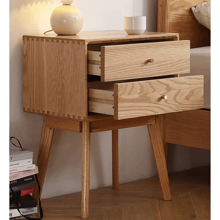 Elegant Oak Bedside Cupboard with Copper Accents in Natural Wood Finish hmzj-800
