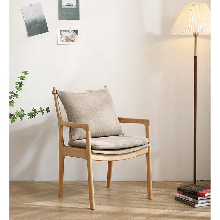 Elegant Light Brown Oak Wood Chair with Cotton & Linen Upholstery and Foam Padding hmzj-807